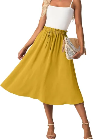 Womens Causal High Waisted Summer Midi Skirts Flowy Palazzo A-Line Long Skirt with Pockets