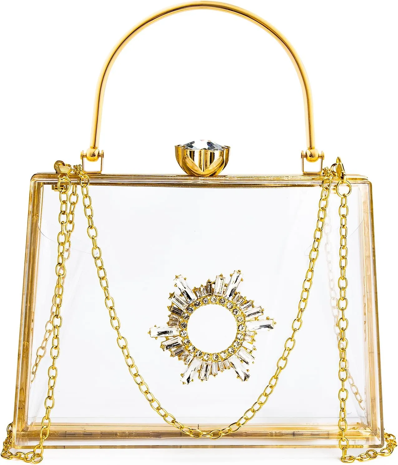 Women's Clear Purse Acrylic Clear Clutch Bag, Shoulder Handbag With Removable Chain