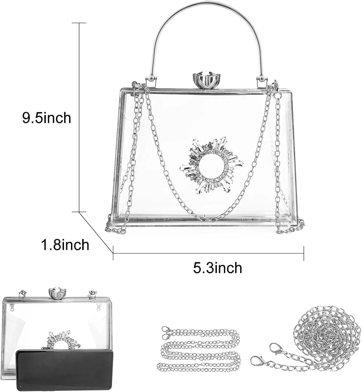 Women's Clear Purse Acrylic Clear Clutch Bag, Shoulder Handbag With Removable Chain