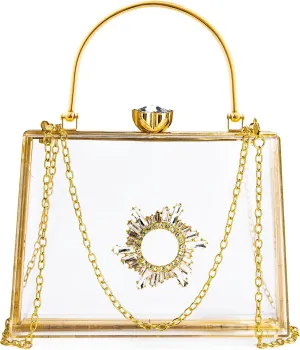 Women's Clear Purse Acrylic Clear Clutch Bag, Shoulder Handbag With Removable Chain