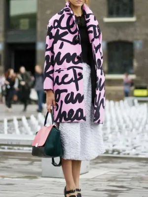 Women's Coats Letter Printed Single-Breasted Coat