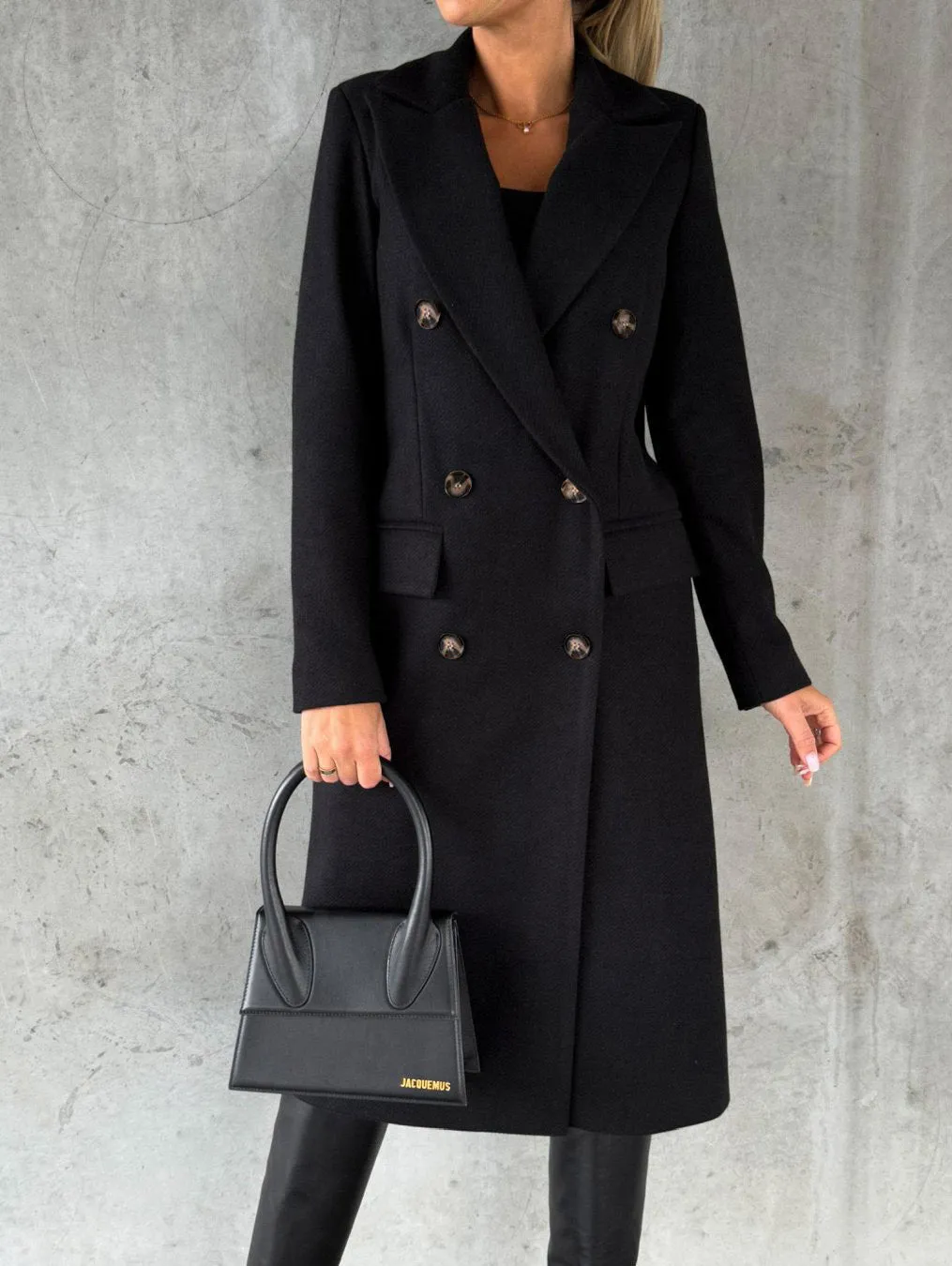 Women's Coats Solid Long Sleeve Double Breasted Pocket Woolen Coat
