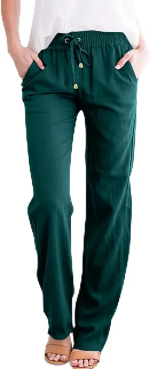 Womens High Waist Linen Pants Straight Leg Casual Loose Summer Beach Lightweight Drawstring Lounge Palazzo Trousers
