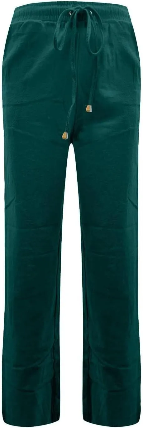 Womens High Waist Linen Pants Straight Leg Casual Loose Summer Beach Lightweight Drawstring Lounge Palazzo Trousers