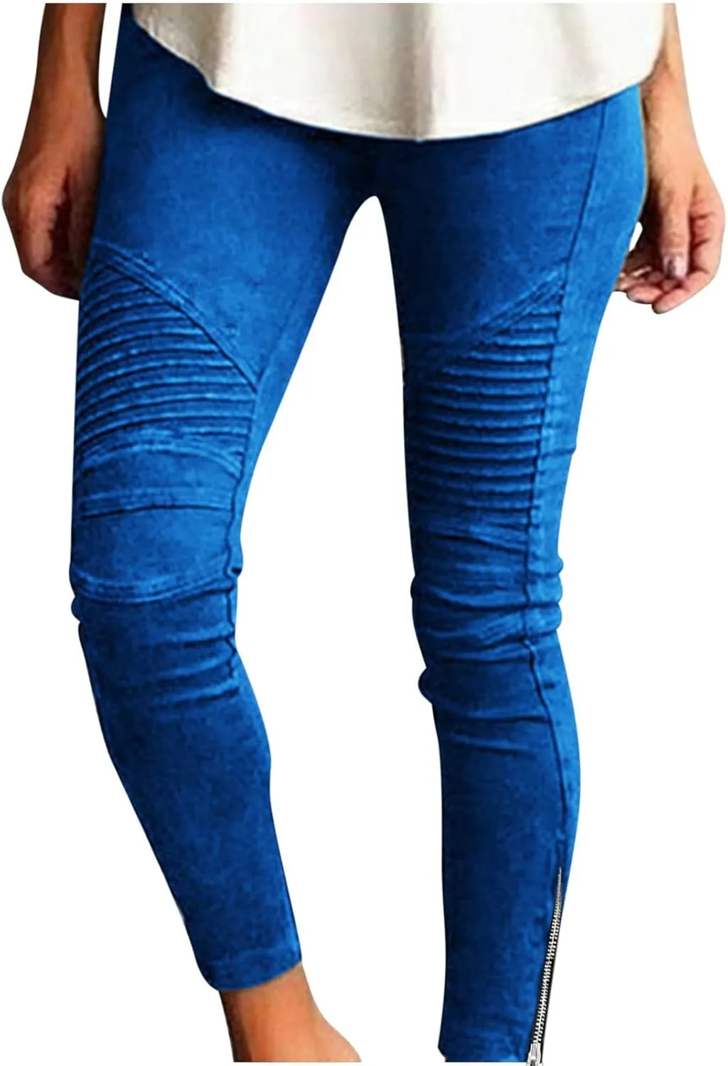 Women's High Waisted Slim Leg Stretch Jean Style Ankle Zipper Pull On Skinny Pants with Pockets for Work