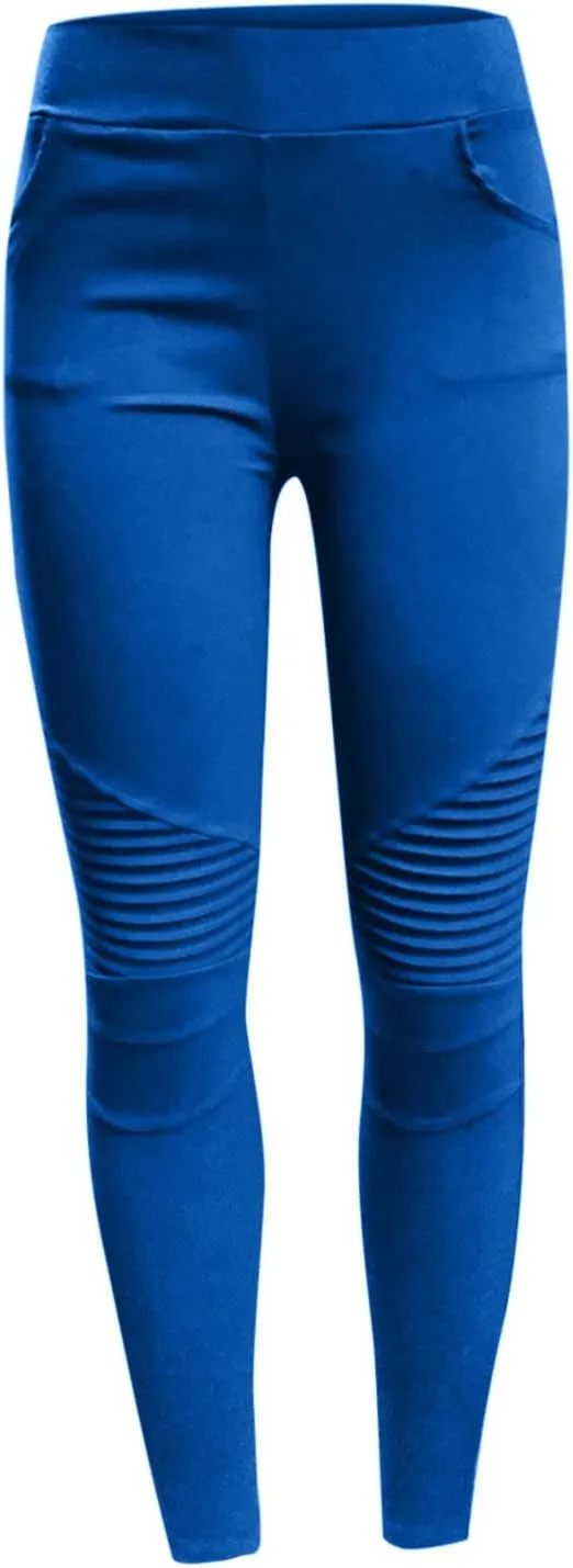 Women's High Waisted Slim Leg Stretch Jean Style Ankle Zipper Pull On Skinny Pants with Pockets for Work