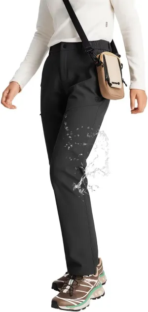 Women's Hiking Cargo Pants Waterproof Fleece Quick-Dry Softshell Slim with with Pockets for Camping Trekking Travel