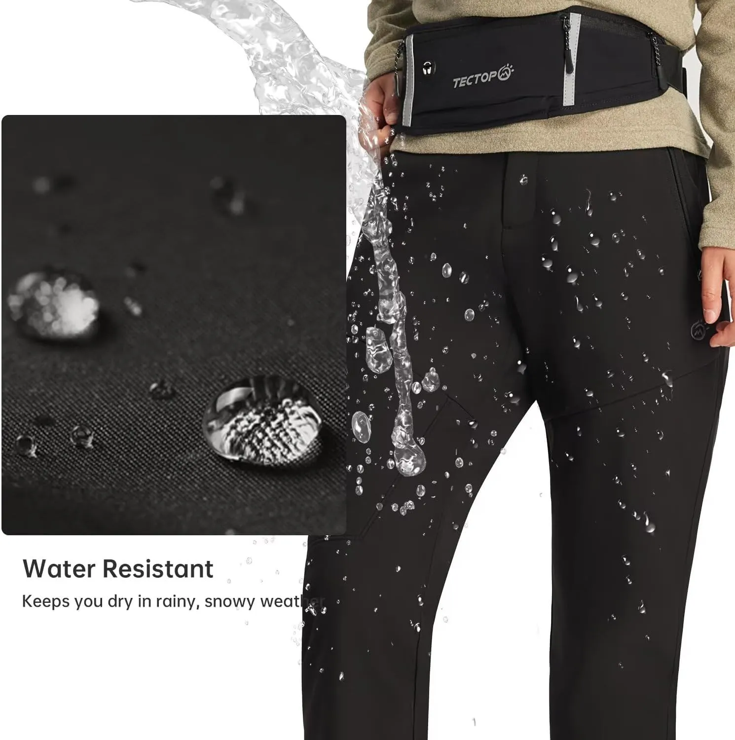 Women's Hiking Cargo Pants Waterproof Fleece Quick-Dry Softshell Slim with with Pockets for Camping Trekking Travel