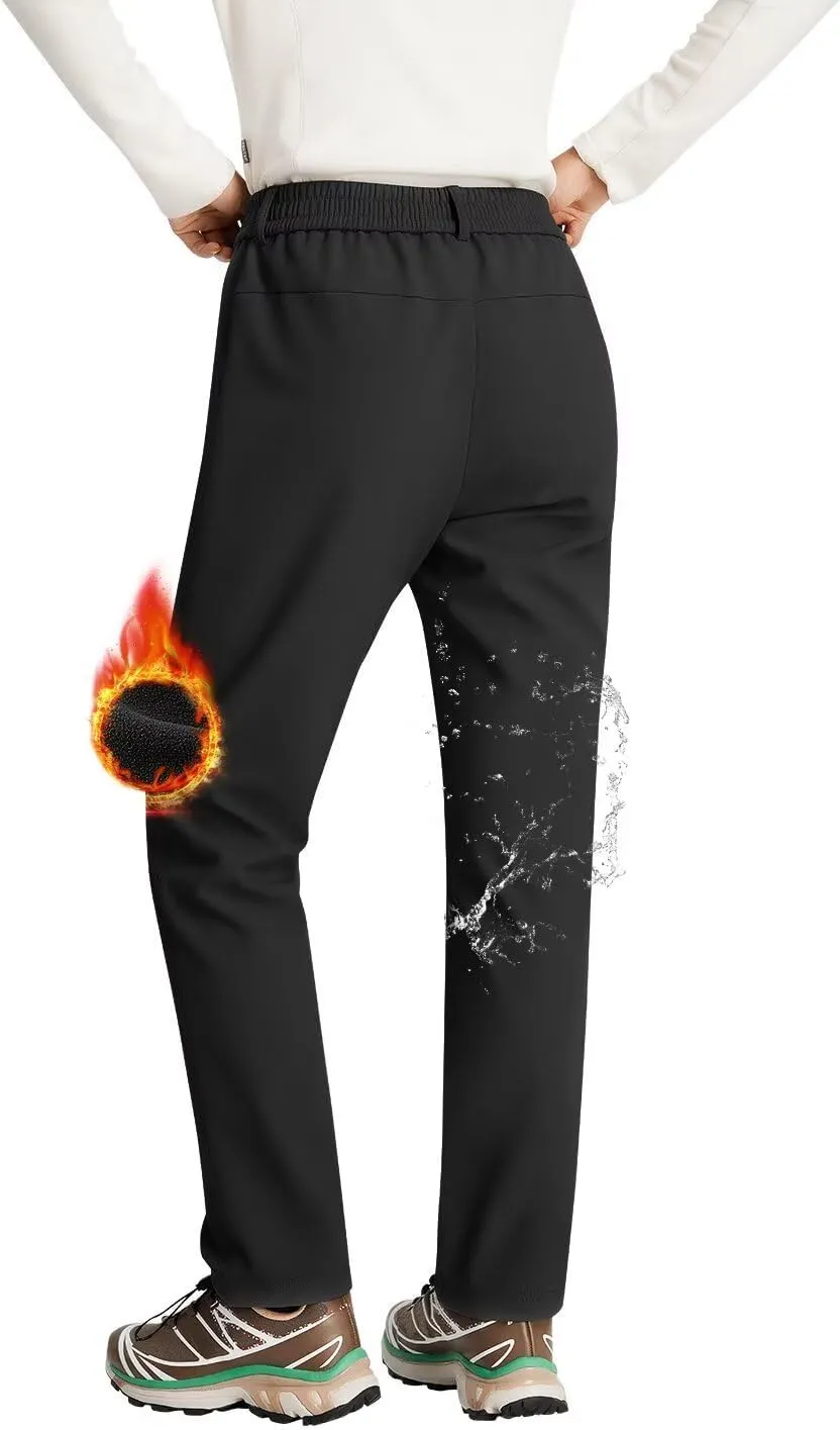 Women's Hiking Cargo Pants Waterproof Fleece Quick-Dry Softshell Slim with with Pockets for Camping Trekking Travel