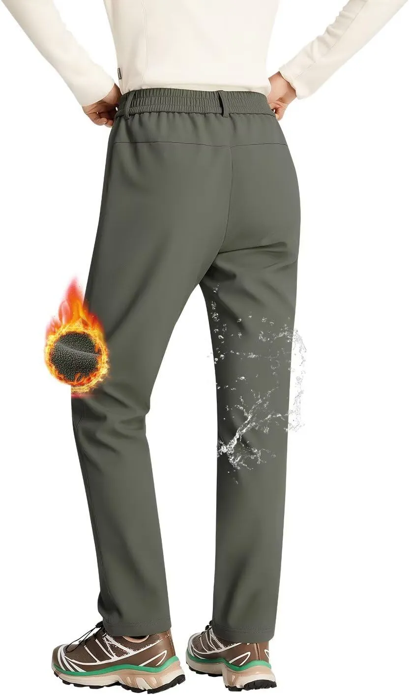 Women's Hiking Cargo Pants Waterproof Fleece Quick-Dry Softshell Slim with with Pockets for Camping Trekking Travel