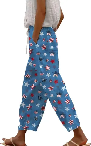 Women's Linen Jogger Pants Elastic Cuff Ankle Casual Lounge Drawstring Waist Summer Streetwear Trousers