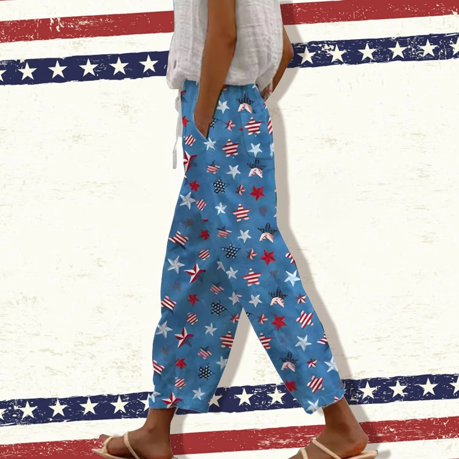 Women's Linen Jogger Pants Elastic Cuff Ankle Casual Lounge Drawstring Waist Summer Streetwear Trousers