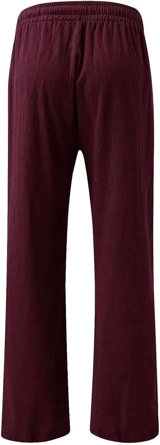 Women's Linen Summer Palazzo Pants Flowy Drawstring Waist Wide Leg Palazzo Beach Pants Loose Fit Beach Vacation Clothes