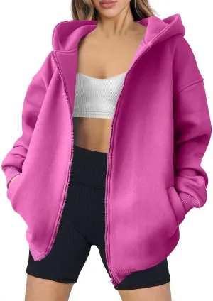 Women's Long Sleeve Hoodie Full Zip Up Hooded Sweatshirts Solid Pockets Jacket Trendy Daily Party Shacket for Women