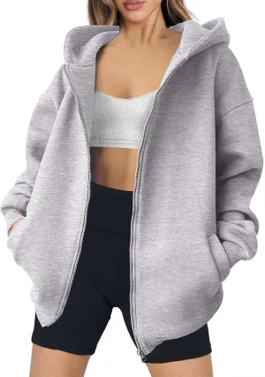 Women's Long Sleeve Hoodie Full Zip Up Hooded Sweatshirts Solid Pockets Jacket Trendy Daily Party Shacket for Women