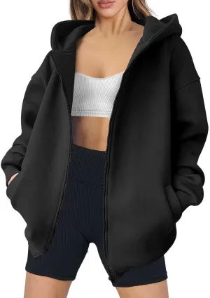 Women's Long Sleeve Hoodie Full Zip Up Hooded Sweatshirts Solid Pockets Jacket Trendy Daily Party Shacket for Women