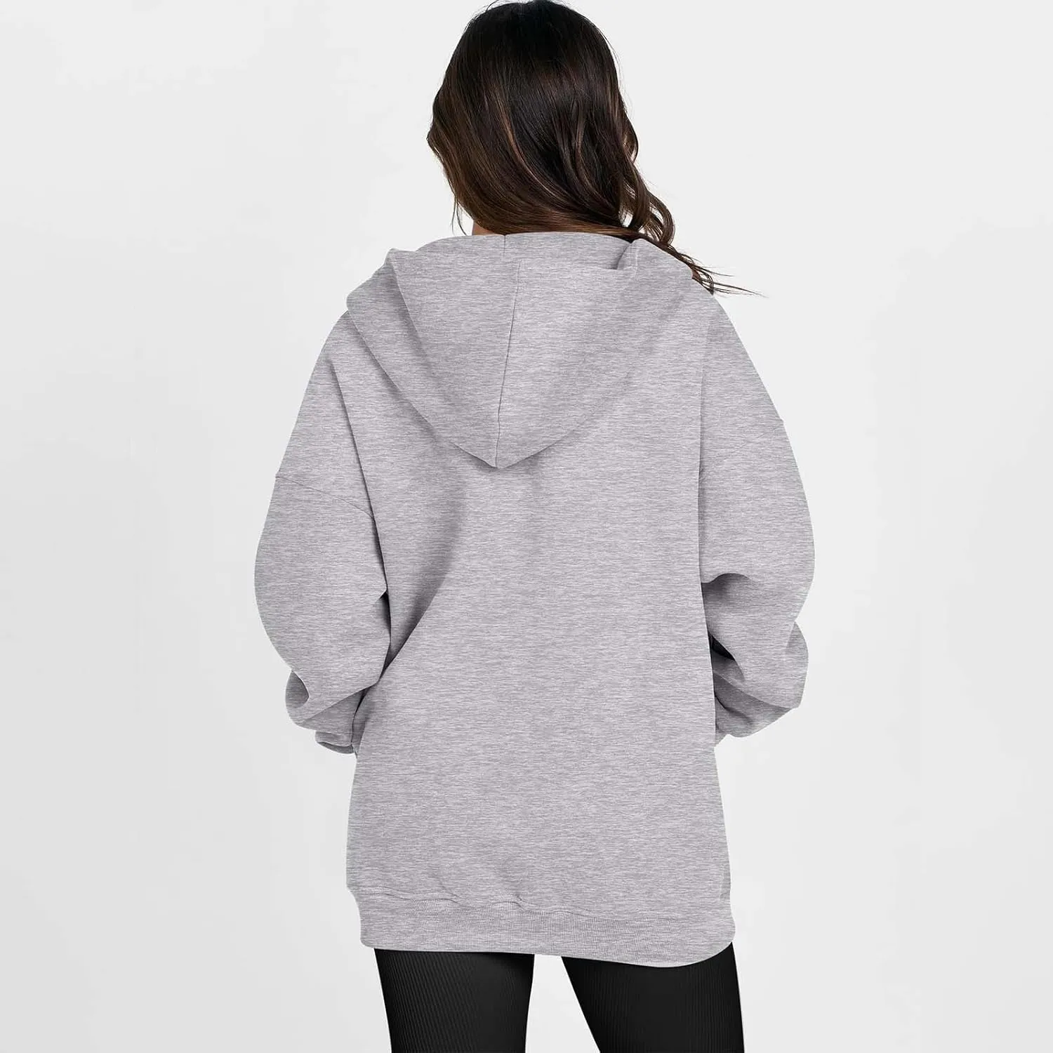 Women's Long Sleeve Hoodie Full Zip Up Hooded Sweatshirts Solid Pockets Jacket Trendy Daily Party Shacket for Women