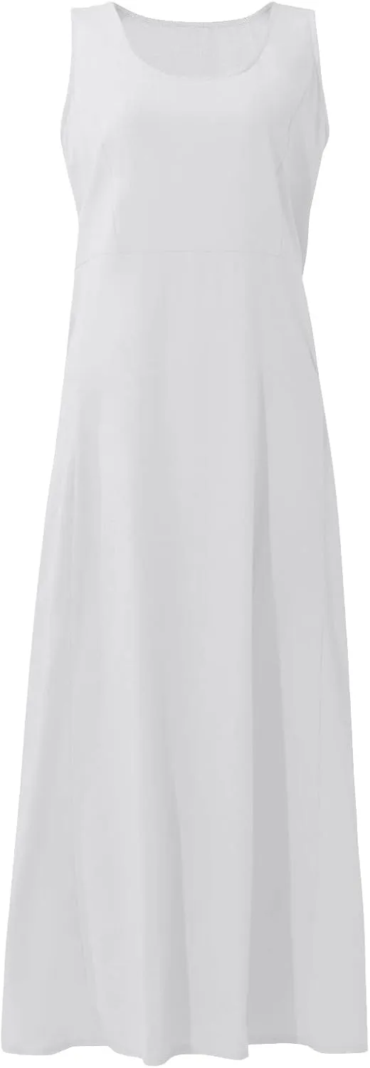Womens Maxi Dresses Summer Casual Print Boho Cotton Linen Sundress with Pockets Loose Flowy Swing Vacation Long Dress