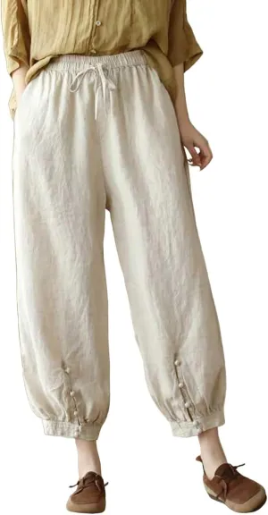 Women's Pants, Casual Pants Lounge Linen Straight Leg Peasant 2025 Wide Elastic