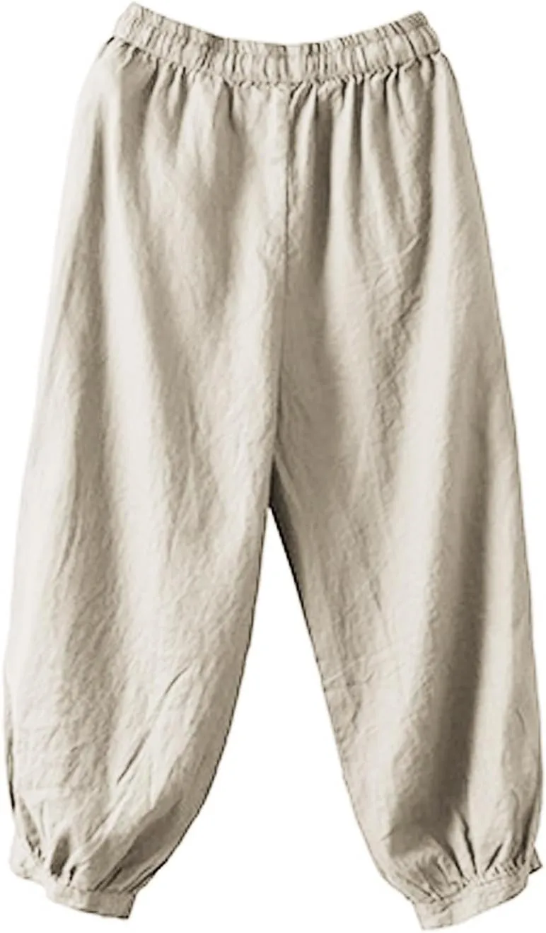 Women's Pants, Casual Pants Lounge Linen Straight Leg Peasant 2025 Wide Elastic