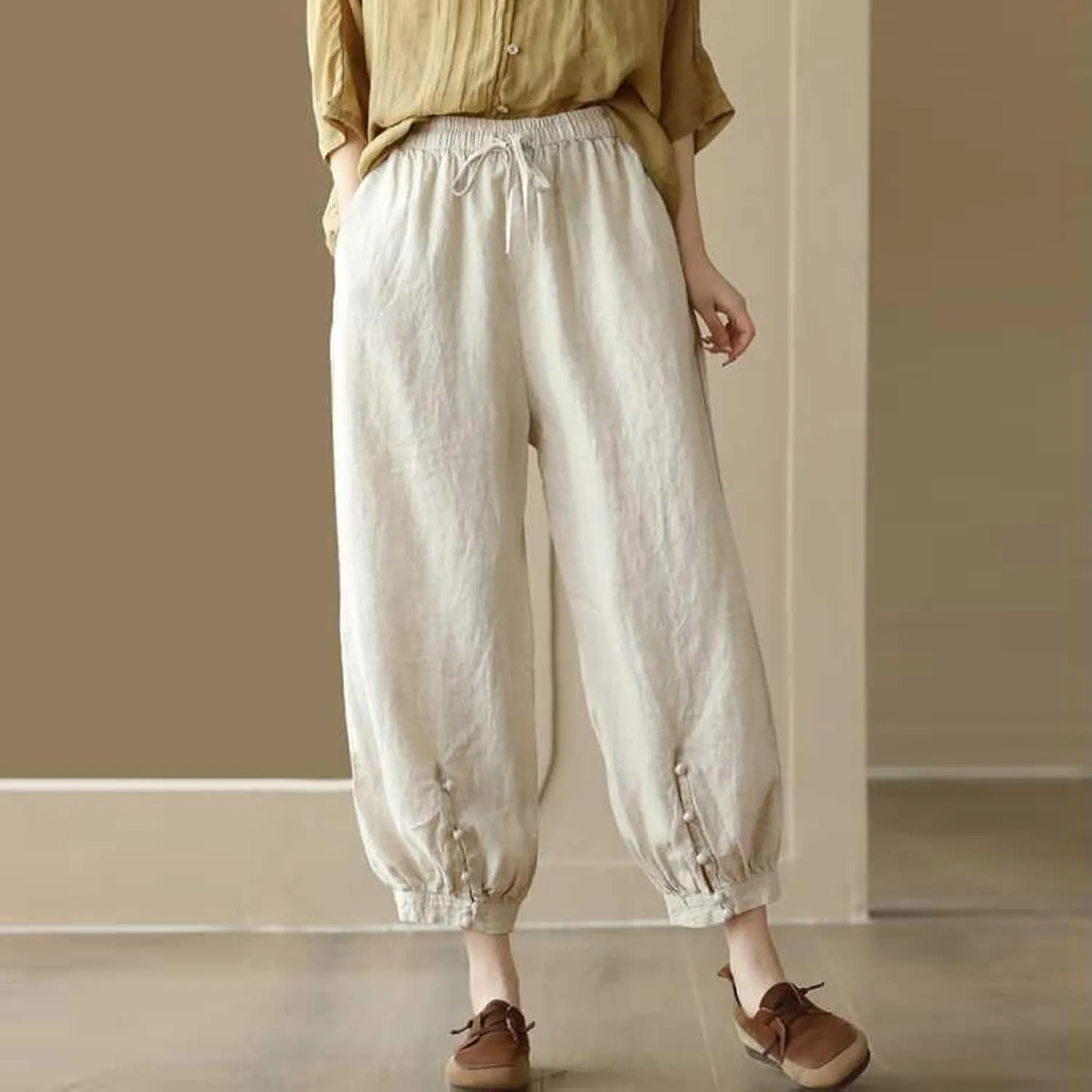 Women's Pants, Casual Pants Lounge Linen Straight Leg Peasant 2025 Wide Elastic