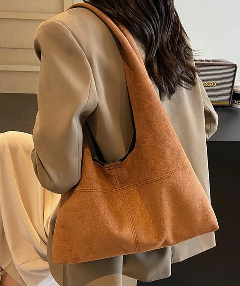 Women's Retro Tote Bags Vegan Leather Slouchy Bag Hobo Handbag Suede PU Purse Bag Work Office Handbag 2024