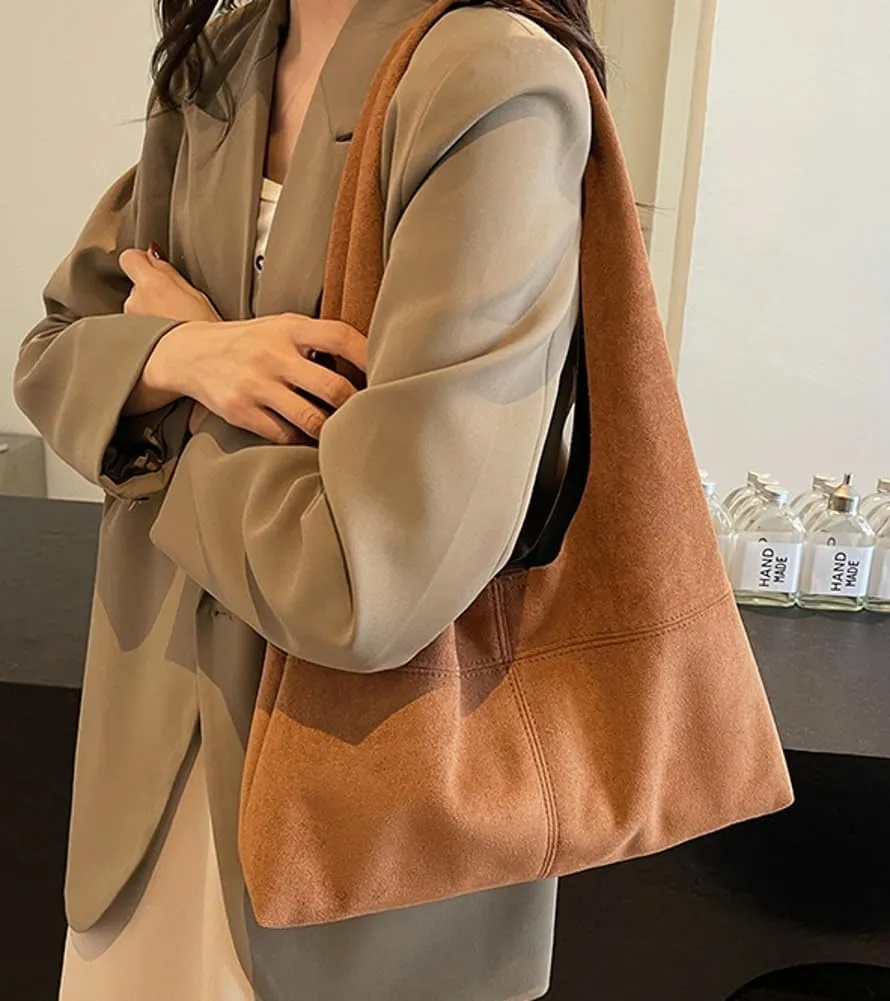 Women's Retro Tote Bags Vegan Leather Slouchy Bag Hobo Handbag Suede PU Purse Bag Work Office Handbag 2024