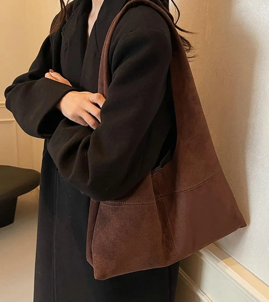 Women's Retro Tote Bags Vegan Leather Slouchy Bag Hobo Handbag Suede PU Purse Bag Work Office Handbag 2024
