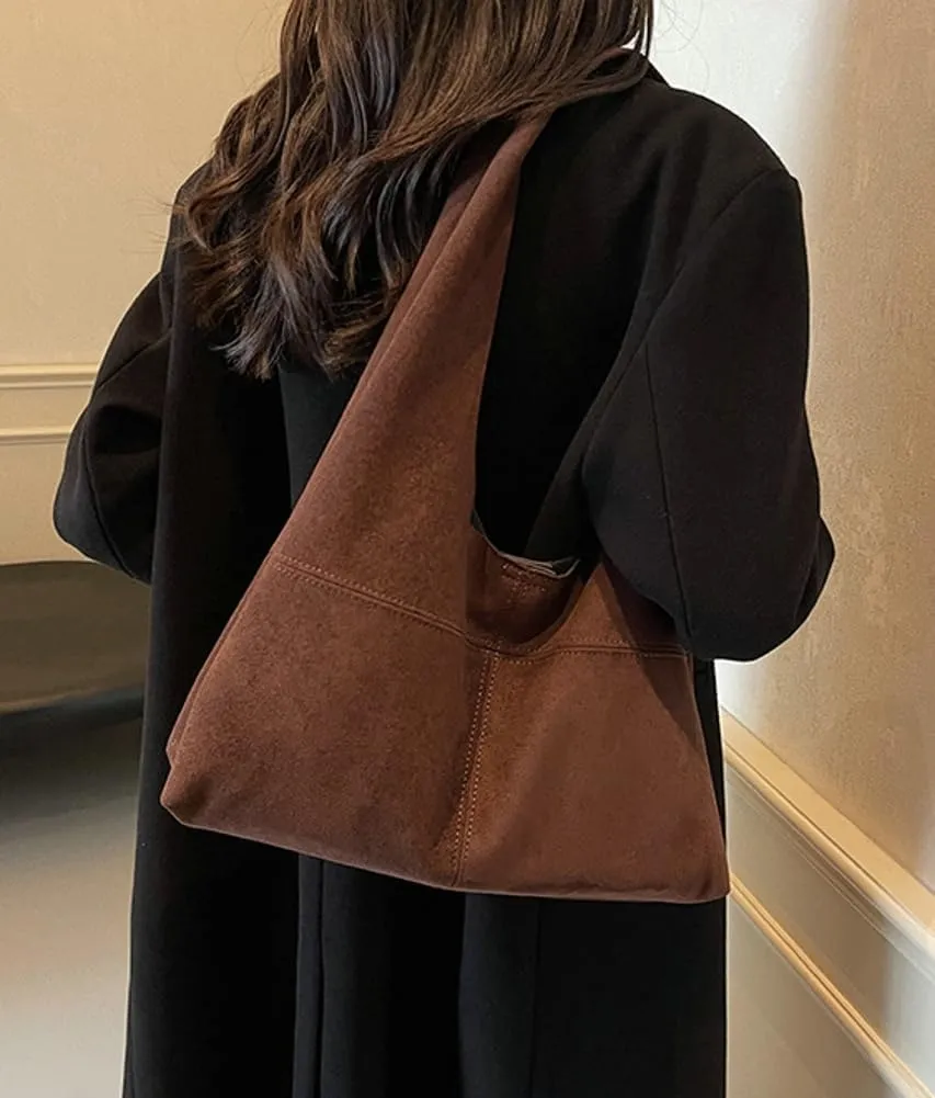 Women's Retro Tote Bags Vegan Leather Slouchy Bag Hobo Handbag Suede PU Purse Bag Work Office Handbag 2024