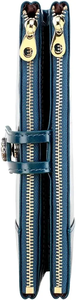 Women's RFID Blocking Wallet Soft Leather Clutch Money Ladies Purse Slim Card Holder Organizer Zip Pocket (3013-Blue)
