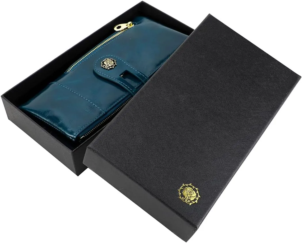 Women's RFID Blocking Wallet Soft Leather Clutch Money Ladies Purse Slim Card Holder Organizer Zip Pocket (3013-Blue)