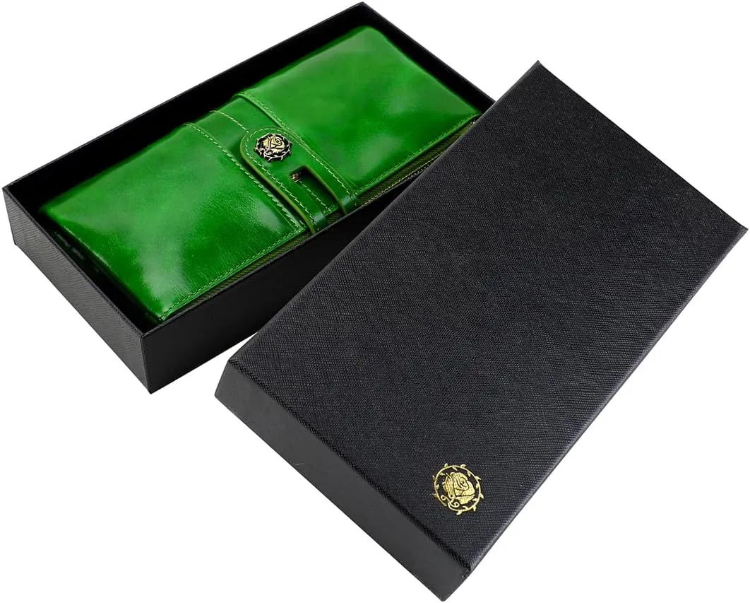 Women's RFID Blocking Wallet Soft Leather Clutch Money Ladies Purse Slim Card Holder Organizer Zip Pocket (3020-Green)