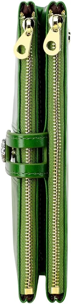 Women's RFID Blocking Wallet Soft Leather Clutch Money Ladies Purse Slim Card Holder Organizer Zip Pocket (3020-Green)