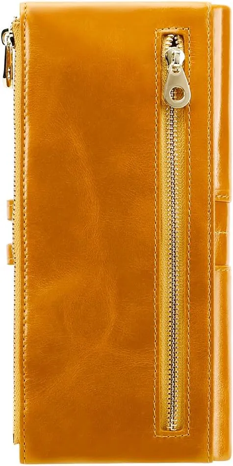 Women's RFID Blocking Wallet Soft Leather Clutch Money Ladies Purse Slim Card Holder Organizer Zip Pocket (3020-Yellow)