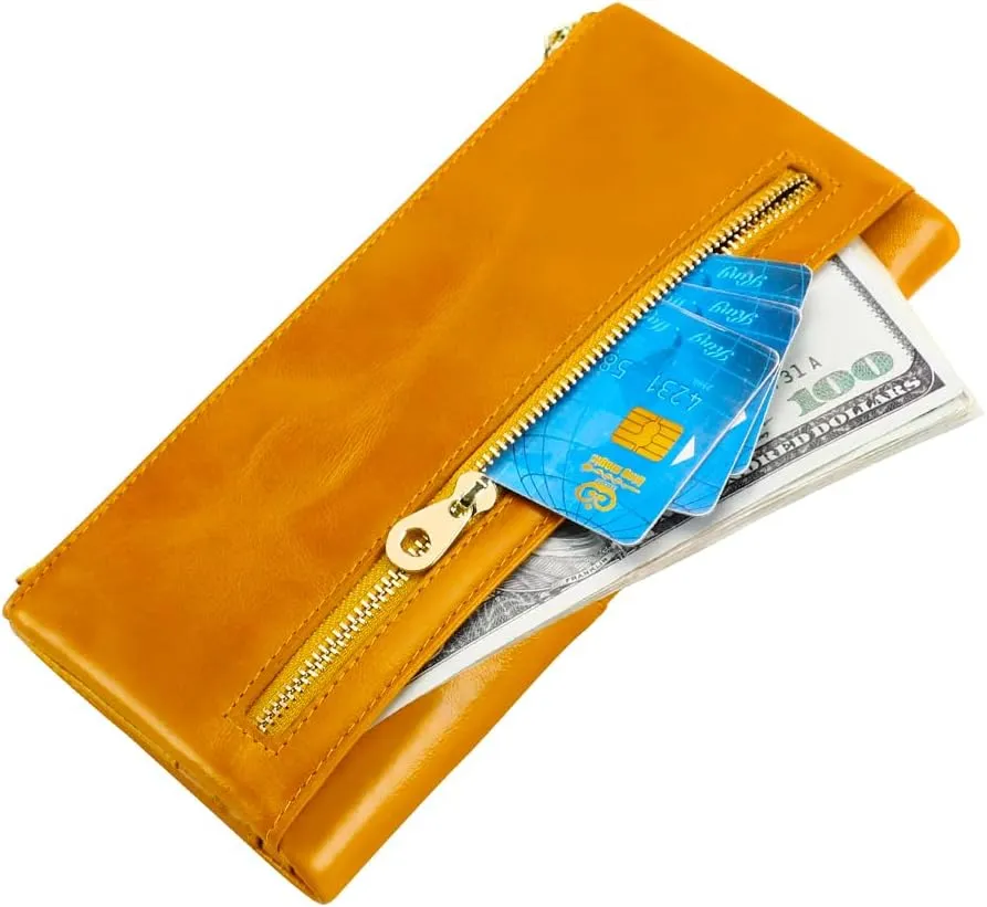 Women's RFID Blocking Wallet Soft Leather Clutch Money Ladies Purse Slim Card Holder Organizer Zip Pocket (3020-Yellow)
