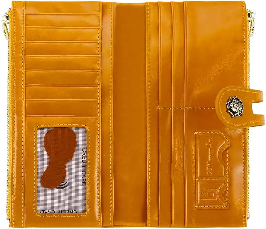 Women's RFID Blocking Wallet Soft Leather Clutch Money Ladies Purse Slim Card Holder Organizer Zip Pocket (3020-Yellow)