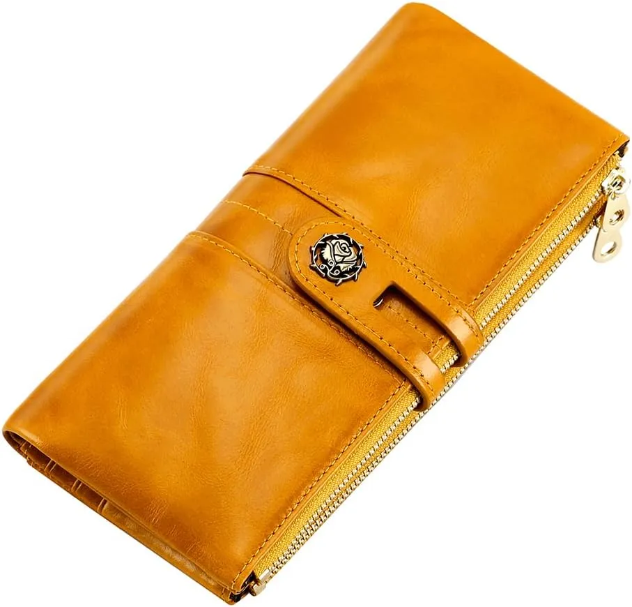 Women's RFID Blocking Wallet Soft Leather Clutch Money Ladies Purse Slim Card Holder Organizer Zip Pocket (3020-Yellow)