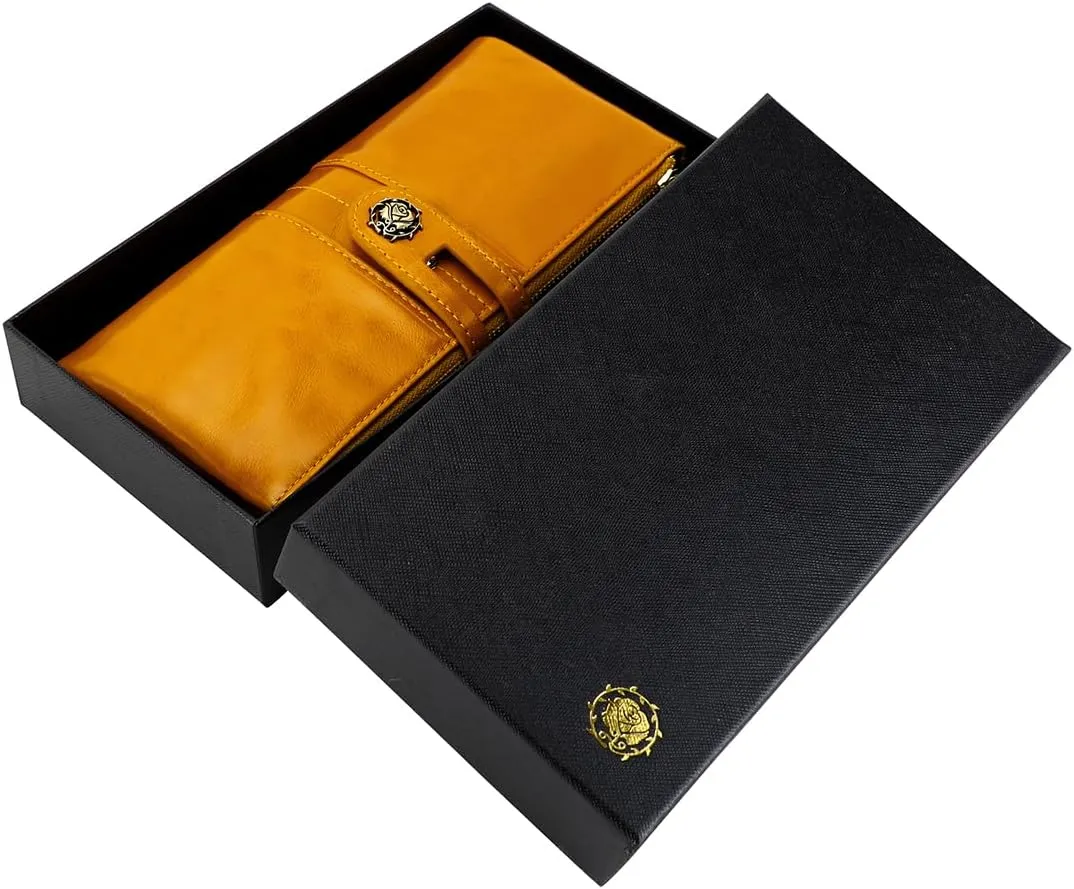 Women's RFID Blocking Wallet Soft Leather Clutch Money Ladies Purse Slim Card Holder Organizer Zip Pocket (3020-Yellow)