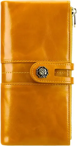 Women's RFID Blocking Wallet Soft Leather Clutch Money Ladies Purse Slim Card Holder Organizer Zip Pocket (3020-Yellow)