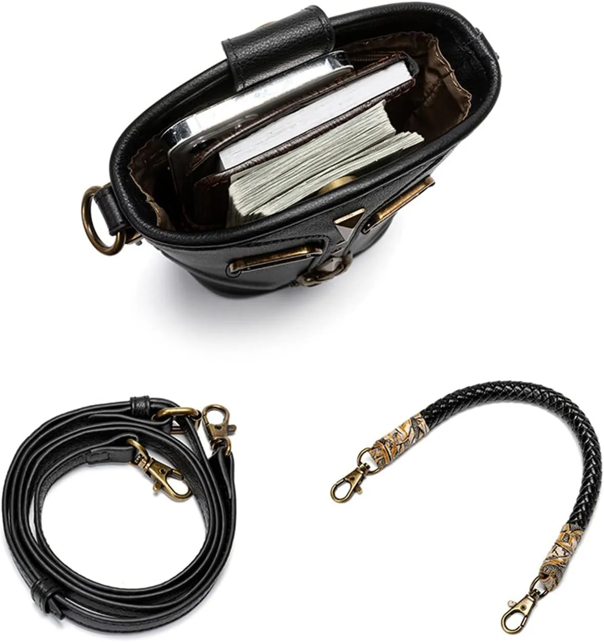 Womens' Shoulder Bag Female Leather Bucket Bag Ladies Single Shoulder Crossbody Handbag Punk Shoulder Bag
