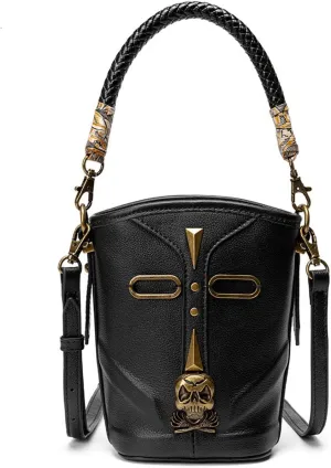 Womens' Shoulder Bag Female Leather Bucket Bag Ladies Single Shoulder Crossbody Handbag Punk Shoulder Bag