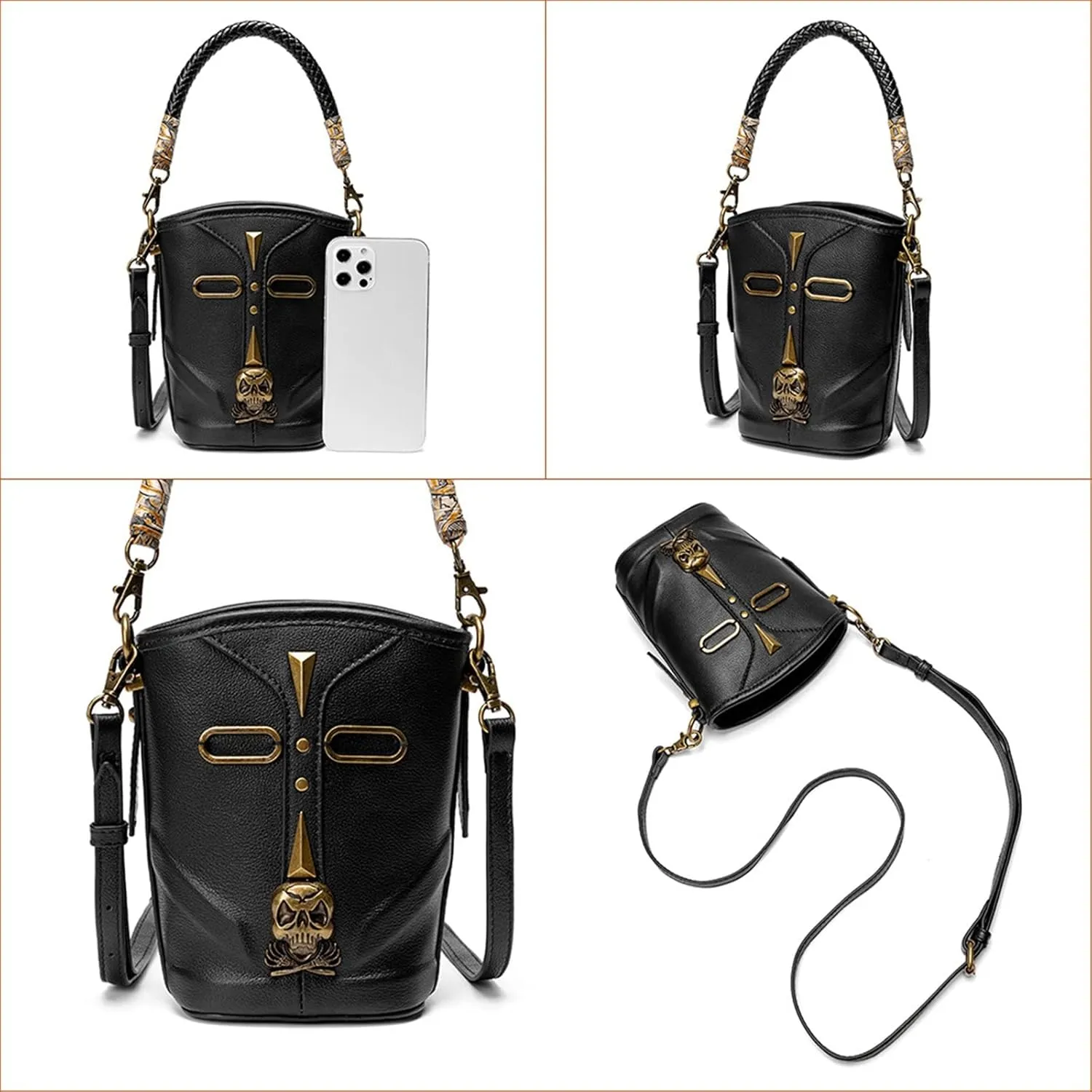 Womens' Shoulder Bag Female Leather Bucket Bag Ladies Single Shoulder Crossbody Handbag Punk Shoulder Bag