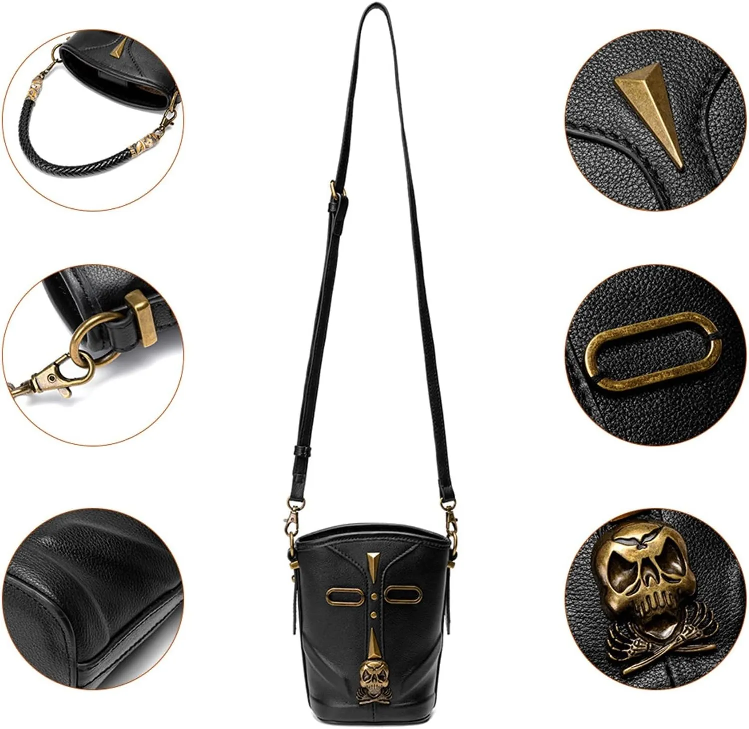 Womens' Shoulder Bag Female Leather Bucket Bag Ladies Single Shoulder Crossbody Handbag Punk Shoulder Bag
