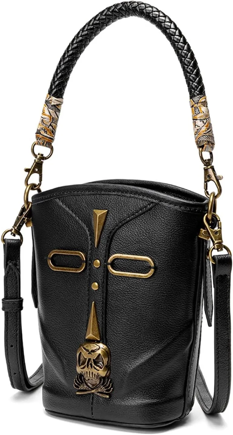 Womens' Shoulder Bag Female Leather Bucket Bag Ladies Single Shoulder Crossbody Handbag Punk Shoulder Bag