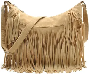 Womens' Shoulder Bag Saddle Tassel Shoulder Women's Bag Crossbody Tassel Bag Punk Shoulder Bag(Apricot)