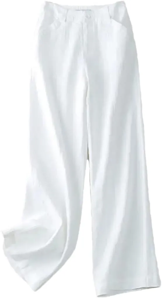 Women's Solid Color Buttoned Wide Leg Pants Loose High Waist Straight Pants
