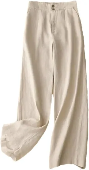 Women's Solid Color Straight Pants Casual Button Fly Wide Leg Pants Cotton Harem Pants