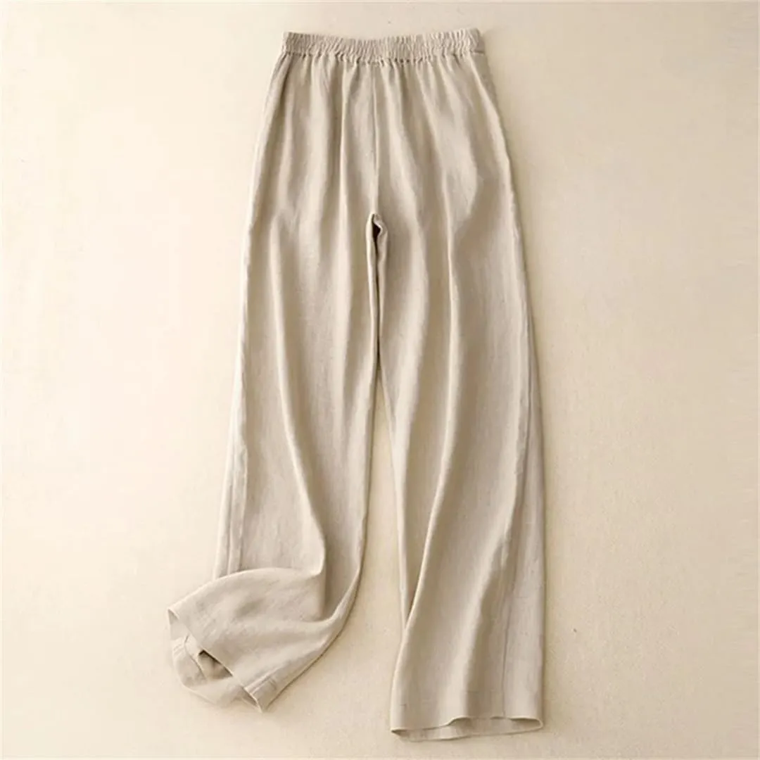 Women's Solid Color Straight Pants Casual Button Fly Wide Leg Pants Cotton Harem Pants