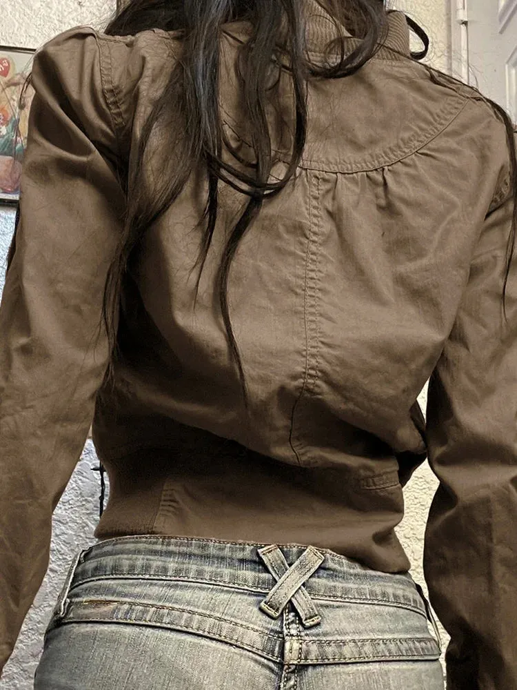 Women's Stand Collar Slim Pocket Zip Up Jackets