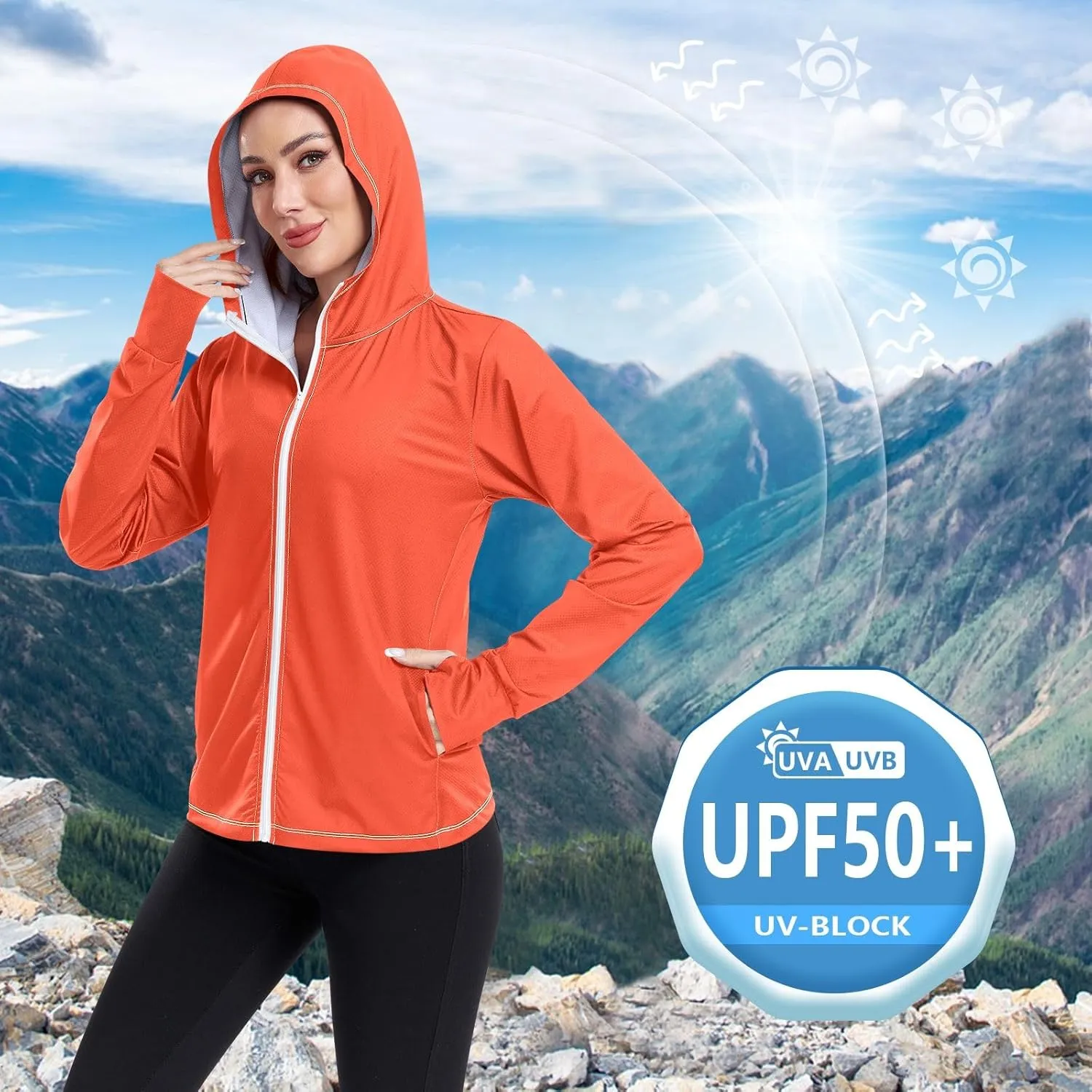 Womens UPF Hoodie Light Salmon Long Sleeve Sun Shirt for Women with Pocket Womens SPF 50 Shirts Long Sleeve Lightweight